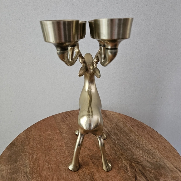 Vintage Brass Reindeer Six Tealight Candleholder 10.25" - Picture 5 of 7